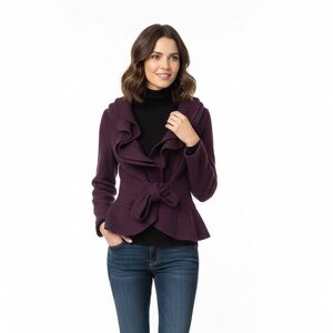 Coup Collection, 100% Wool Ruffled Collar Cardigan Sweater Jacket Size S